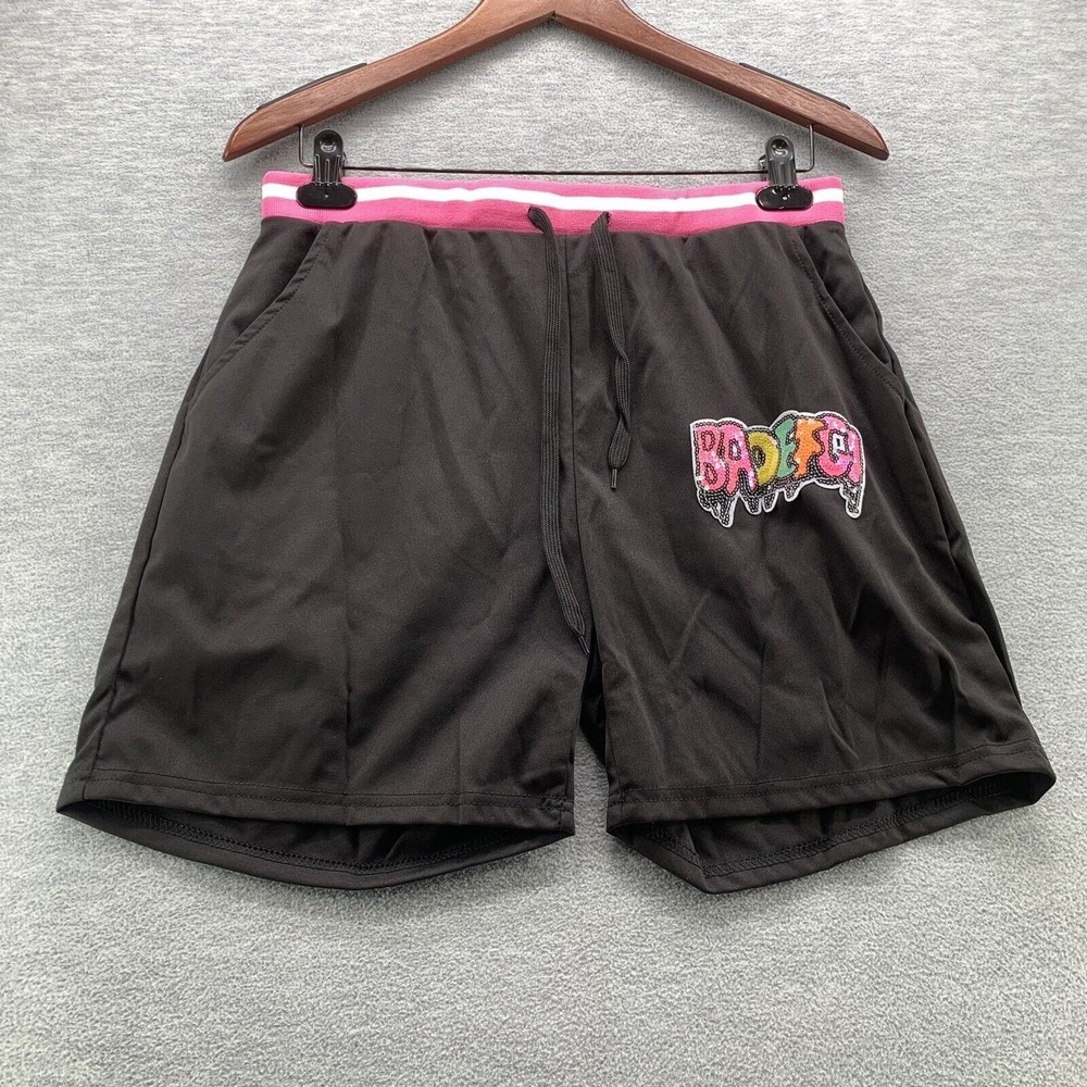 Women Black Bodycon Shirts & Shorts with Sequined Front Logo Set Size XL (A41) - Picture 8 of 13